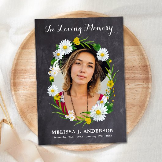 悔やみや弔慰写真記念デイジーフローラ葬儀 サンキューカード
