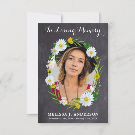 悔やみや弔慰写真記念デイジーフローラ葬儀 サンキューカード (正面)