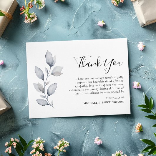悔やみや弔慰冬葉写真サンキューカード サンキューカード