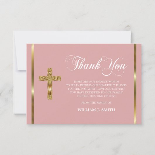 悔やみや弔慰宗教的金ゴールドクロスありがとう |写真 サンキューカード (正面)