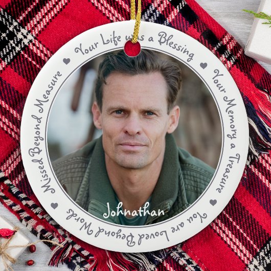 悔やみや弔慰引用文シルバーグレイ記念フォト セラミックオーナメント