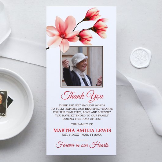悔やみや弔慰愛するメモリーマグノリアありがとう写真 サンキューカード