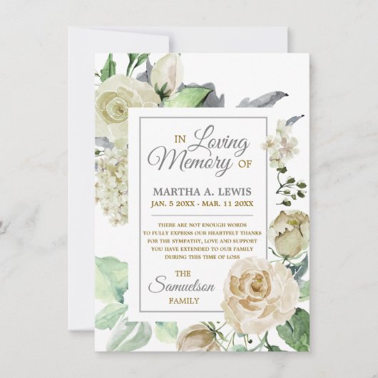 悔やみや弔慰愛するメモリcremeフローラありがとう サンキューカード (正面)