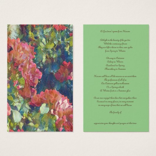 悔やみや弔慰感謝していガーデナーブックマーク記念カード (正面&裏面)