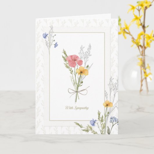 悔やみや弔慰押かわいらしし花模様付き カード (黄色い花)