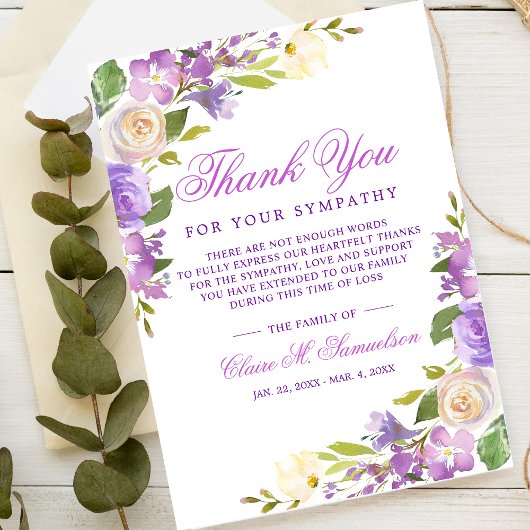 悔やみや弔慰死別ウォーターカラーフローラ葬儀 サンキューカード