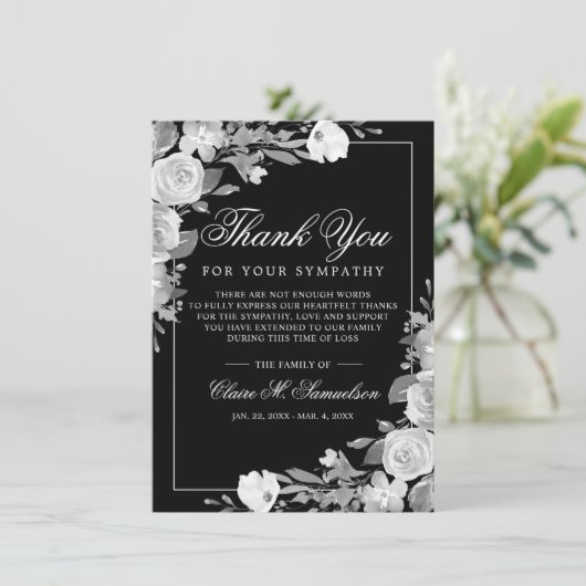 悔やみや弔慰死別ウォーターカラーフローラ葬儀 サンキューカード (スタンド正面)