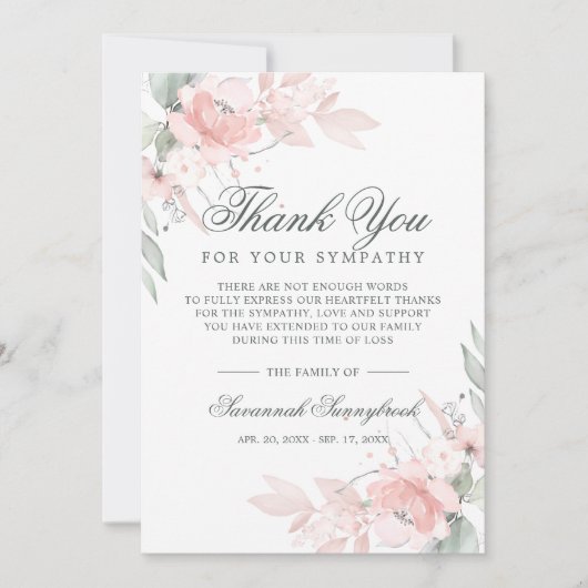 悔やみや弔慰死別水色フローラ葬 サンキューカード (正面)