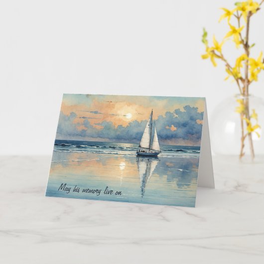 悔やみや弔慰水彩帆船オン海水 カード (黄色い花)
