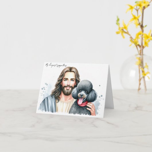 悔やみや弔慰犬の損失 – プードルとイエス カード (黄色い花)