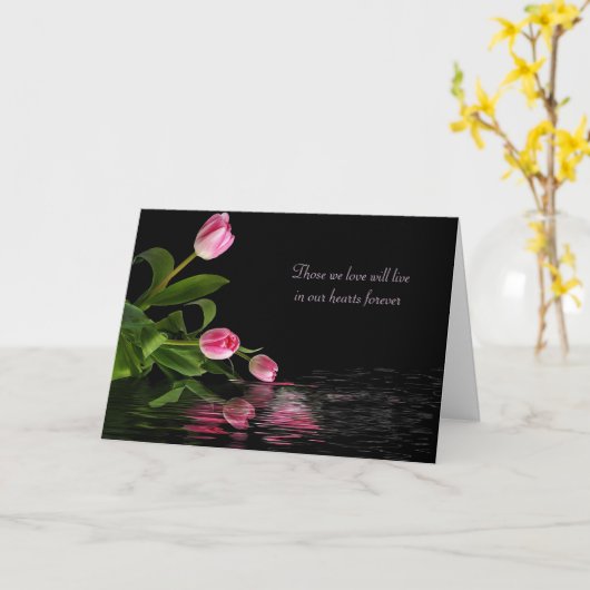 悔やみや弔慰用ピンクチューリップ反射 カード (黄色い花)