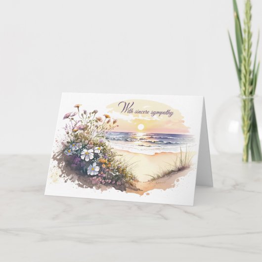 悔やみや弔慰用水彩海ビーチ カード (正面)