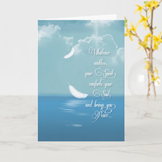 悔やみや弔慰用海の上に羽を浮かべる カード (黄色い花)