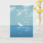 悔やみや弔慰用海の上に羽を浮かべる カード (黄色い花)