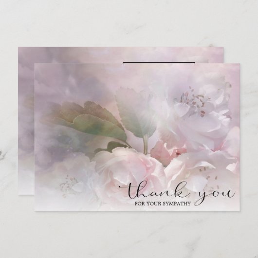悔やみや弔慰白ピンクの花ありがとう |写真 サンキューカード (正面/裏面)