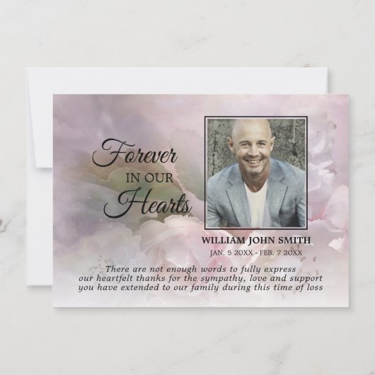 悔やみや弔慰白ピンクの花ありがとう |写真 サンキューカード (裏面)