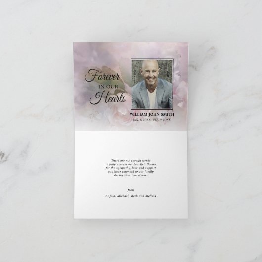 悔やみや弔慰白ピンクの花ありがとう |写真 サンキューカード (内部)