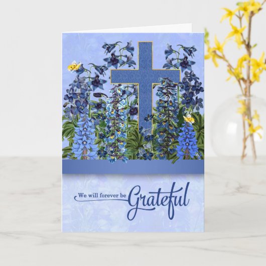 悔やみや弔慰私たちは永遠に感謝クロスありがとう カード (黄色い花)