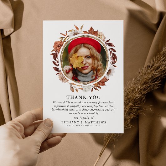 悔やみや弔慰秋秋リース葬儀写真 サンキューカード