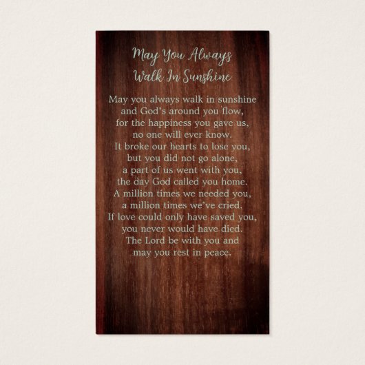 悔やみや弔慰素朴ユーカリ記念祈りの言葉カード (裏面)