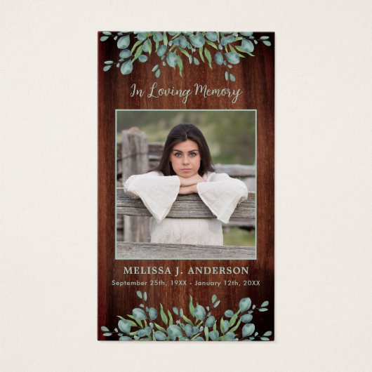 悔やみや弔慰素朴ユーカリ記念祈りの言葉カード (正面)