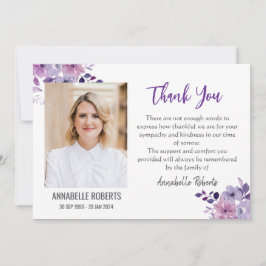 悔やみや弔慰紫ワイルドフラワーフォト葬儀 サンキューカード