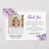 悔やみや弔慰紫ワイルドフラワーフォト葬儀 サンキューカード (正面/裏面)