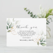 悔やみや弔慰緑の金ゴールド葉ありがとう |写真 サンキューカード (スタンド正面)