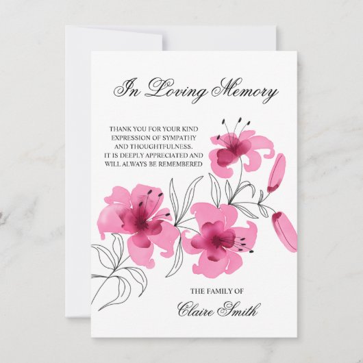 悔やみや弔慰葬儀ありがとうリリーフローラ写真 サンキューカード (正面)