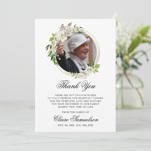 悔やみや弔慰葬儀ありがとう水の色フローラ写真 サンキューカード (スタンド正面)