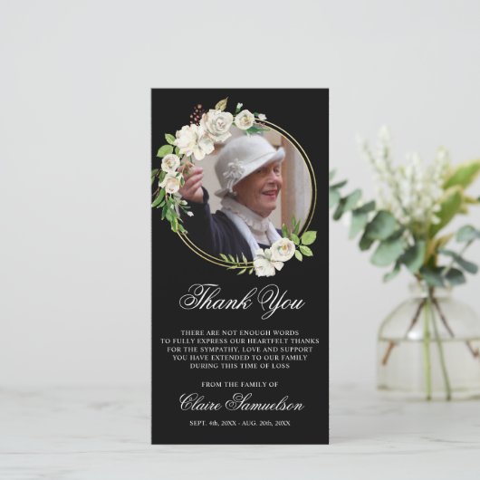 悔やみや弔慰葬儀ありがとう水の色フローラ写真 サンキューカード (スタンド正面)