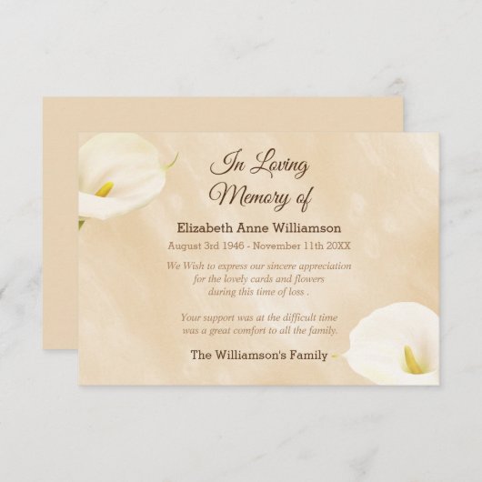 悔やみや弔慰葬儀ゆり花ありがとう サンキューカード (正面/裏面)