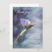 悔やみや弔慰葬儀サンキューバタフライパープル サンキューカード (正面/裏面)