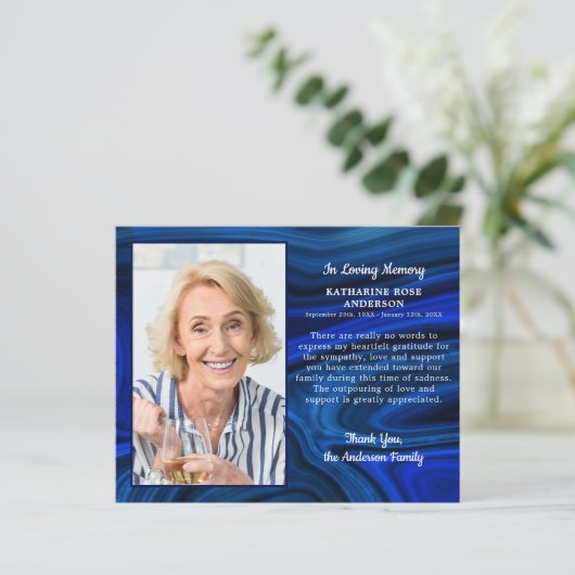 悔やみや弔慰葬儀サンキューフォトブルーマーブル (スタンド正面)