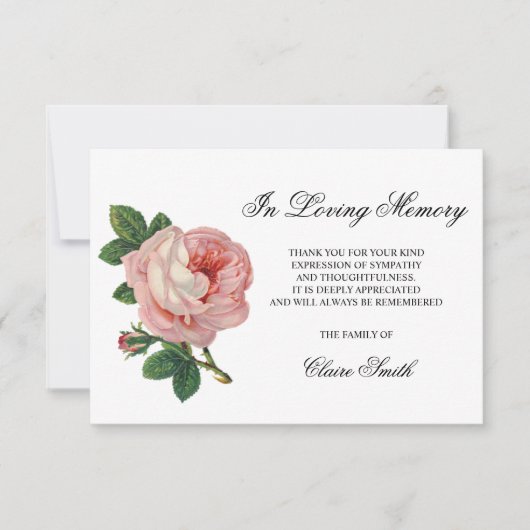 悔やみや弔慰葬儀サンキューヴィンテージバラフローラ サンキューカード (正面)