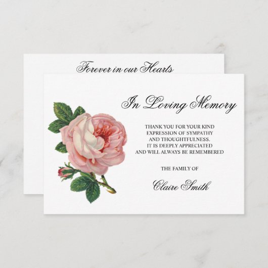 悔やみや弔慰葬儀サンキューヴィンテージバラフローラ サンキューカード (正面/裏面)