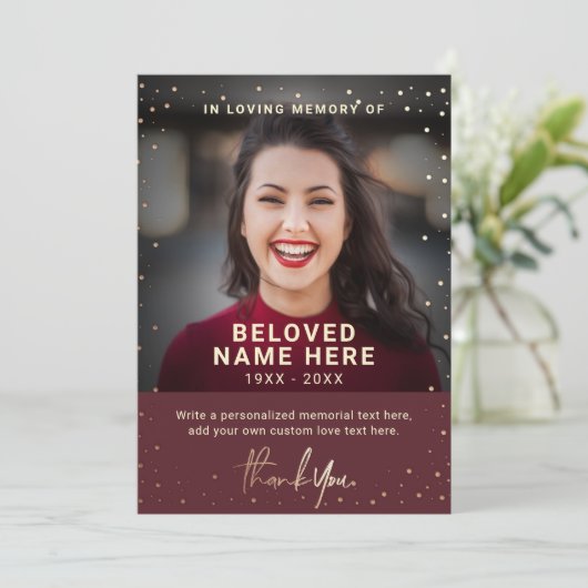 悔やみや弔慰葬儀バーゴーニュ感謝状フォトカード 招待状 (スタンド正面)