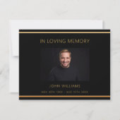 悔やみや弔慰葬儀ブラック金ゴールド写真サンキューカード (正面)