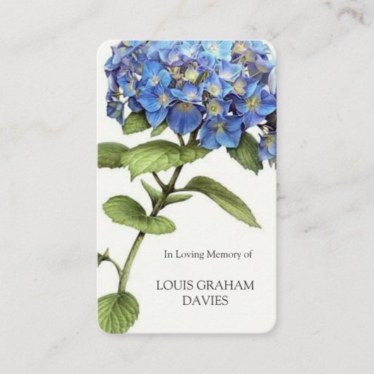 悔やみや弔慰葬儀ブルーアジサイ祈りの言葉カード 名刺 (正面)