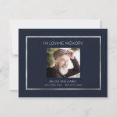 悔やみや弔慰葬儀ブルーシルバーフォトサンキューカード (正面)