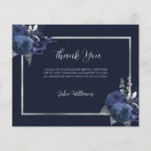 悔やみや弔慰葬儀ブルーフローラ写真サンキューカード (裏面)