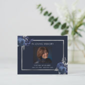 悔やみや弔慰葬儀ブルーフローラ写真サンキューカード (スタンド正面)