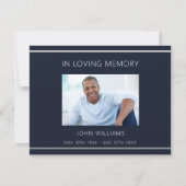 悔やみや弔慰葬儀ブルーホワイト写真サンキューカード (正面)