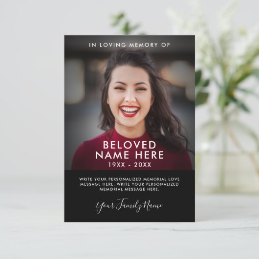 悔やみや弔慰葬儀メモリありがとうフォトカード 招待状 (スタンド正面)