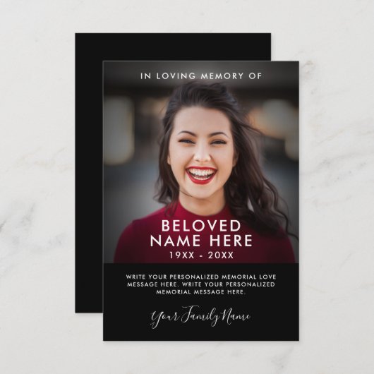 悔やみや弔慰葬儀メモリありがとうフォトカード 招待状 (正面/裏面)