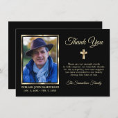 悔やみや弔慰葬儀メモリありがとう金ゴールドCross Photo サンキューカード (正面/裏面)