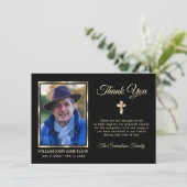 悔やみや弔慰葬儀メモリありがとう金ゴールドCross Photo サンキューカード (スタンド正面)