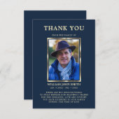 悔やみや弔慰葬儀メモリありがとうPHOTO NAVY サンキューカード (正面/裏面)