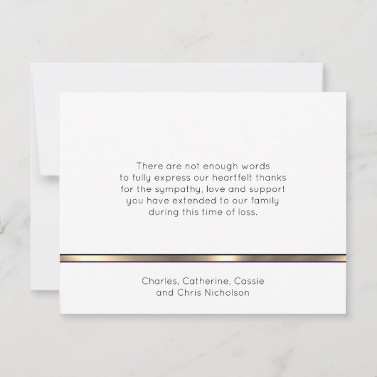 悔やみや弔慰葬儀メモリアルありがとう金ゴールド紫 (裏面)