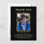 悔やみや弔慰葬儀メモリTHANK YOUフォトブラック ポストカード (正面/裏面)